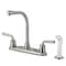 Kingston Brass 8" Centerset Kitchen Faucet with White Sprayer, Brushed Nickel KB718RXL - alternate 1